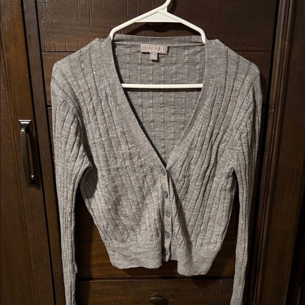J. Crew Light Gray Women's Cardigan with just enough bling for adorable-ness